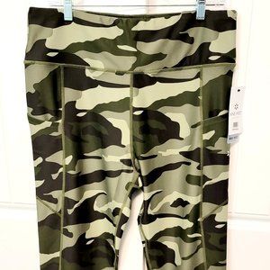 Nine West Active Womens XL High Rise Cropped Leggings Pockets Green Camo NWT